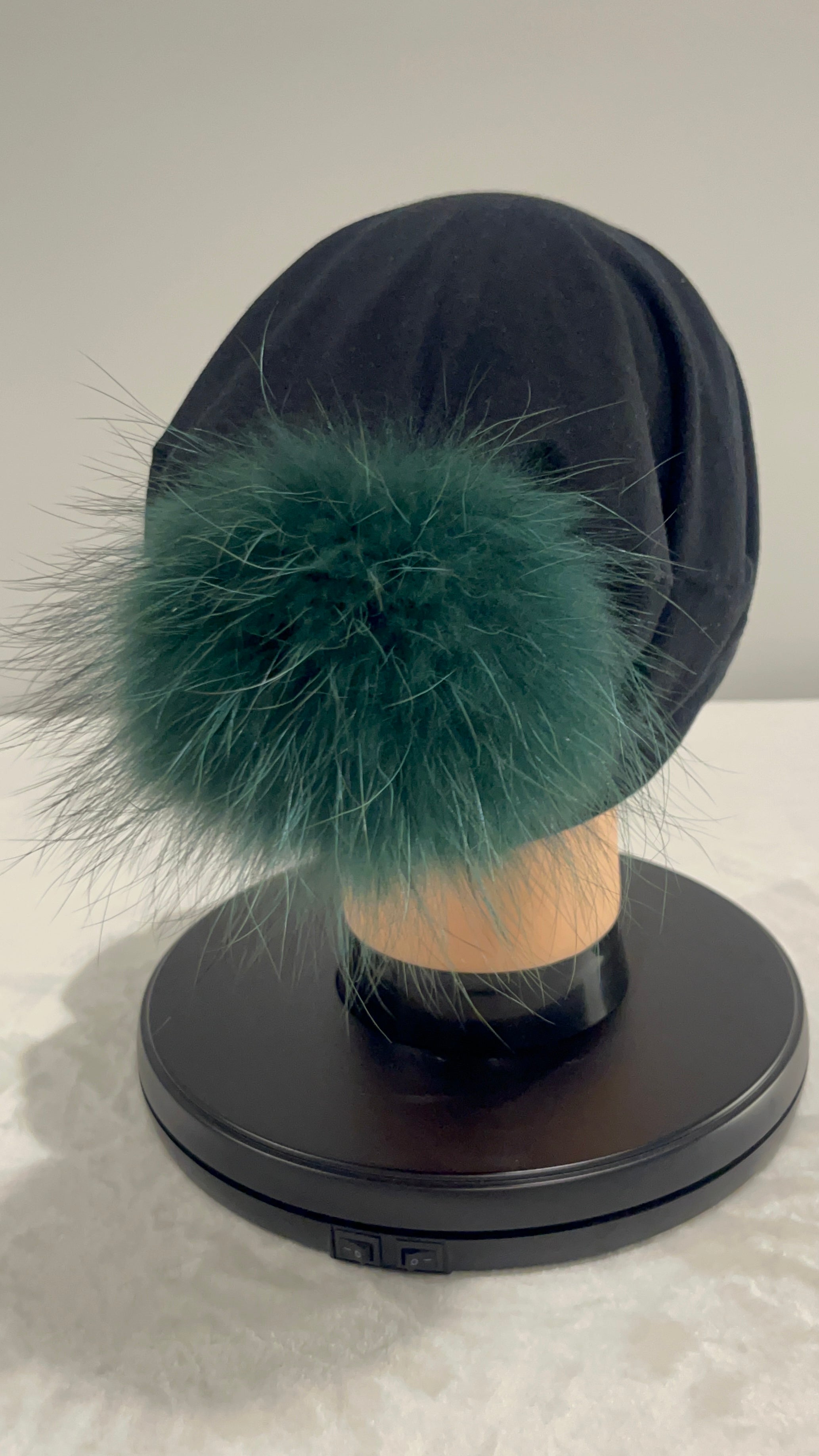 Emerald Green Silk Lined Beanie with Real Fur