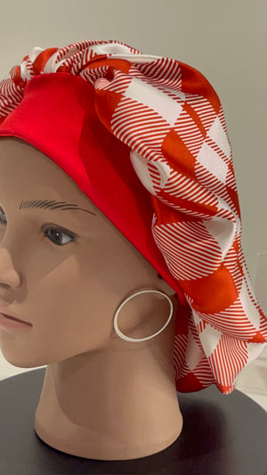 Designer Silk Bonnet (Red White)