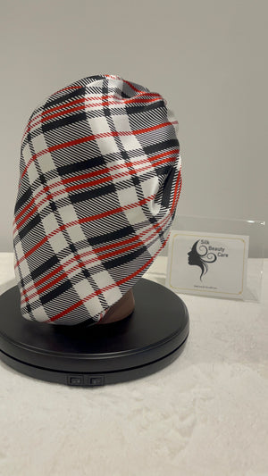 Designer Silk Bonnet (Black Red)