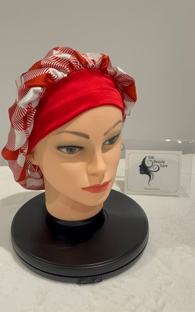 Designer Silk Bonnet (Red White)